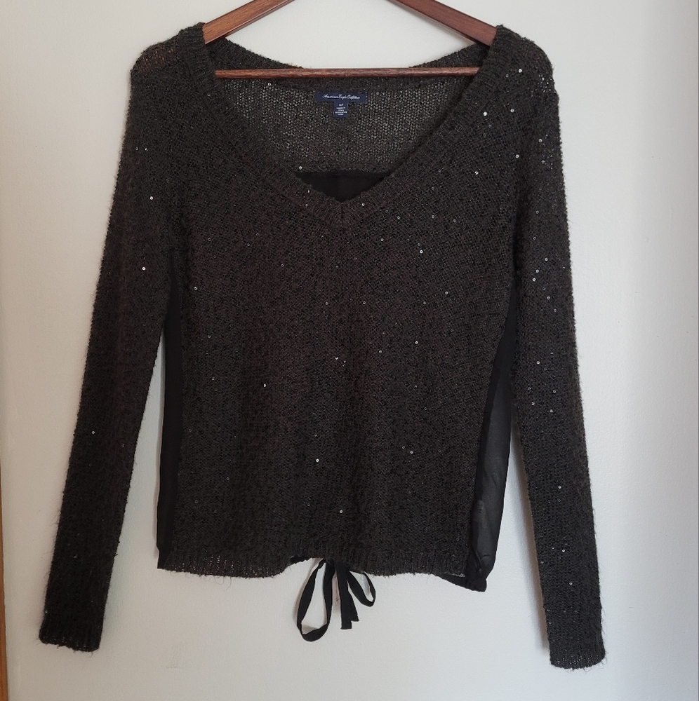American Eagle Black Sequin Blouse